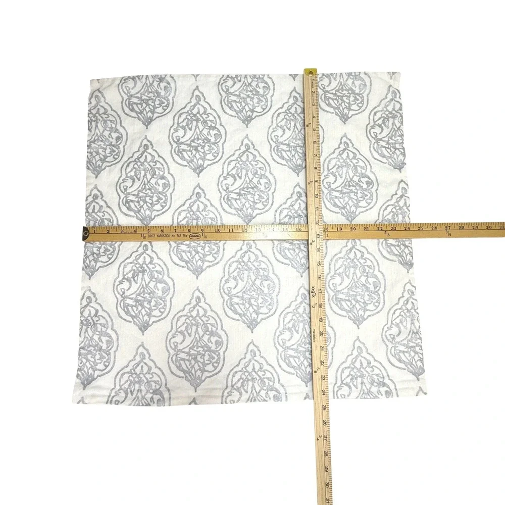 John Robshaw Linen Blend Euro Sham 26x26 Silver Metallic Block Print Zipper